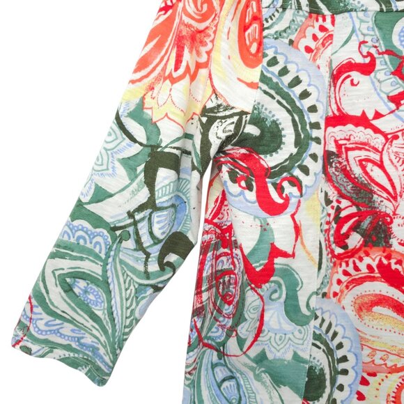Chicos Floral Print Paisley Boho Top Womens 1 US M 3/4 Sleeve Scoop Neck Tunic - Picture 10 of 16